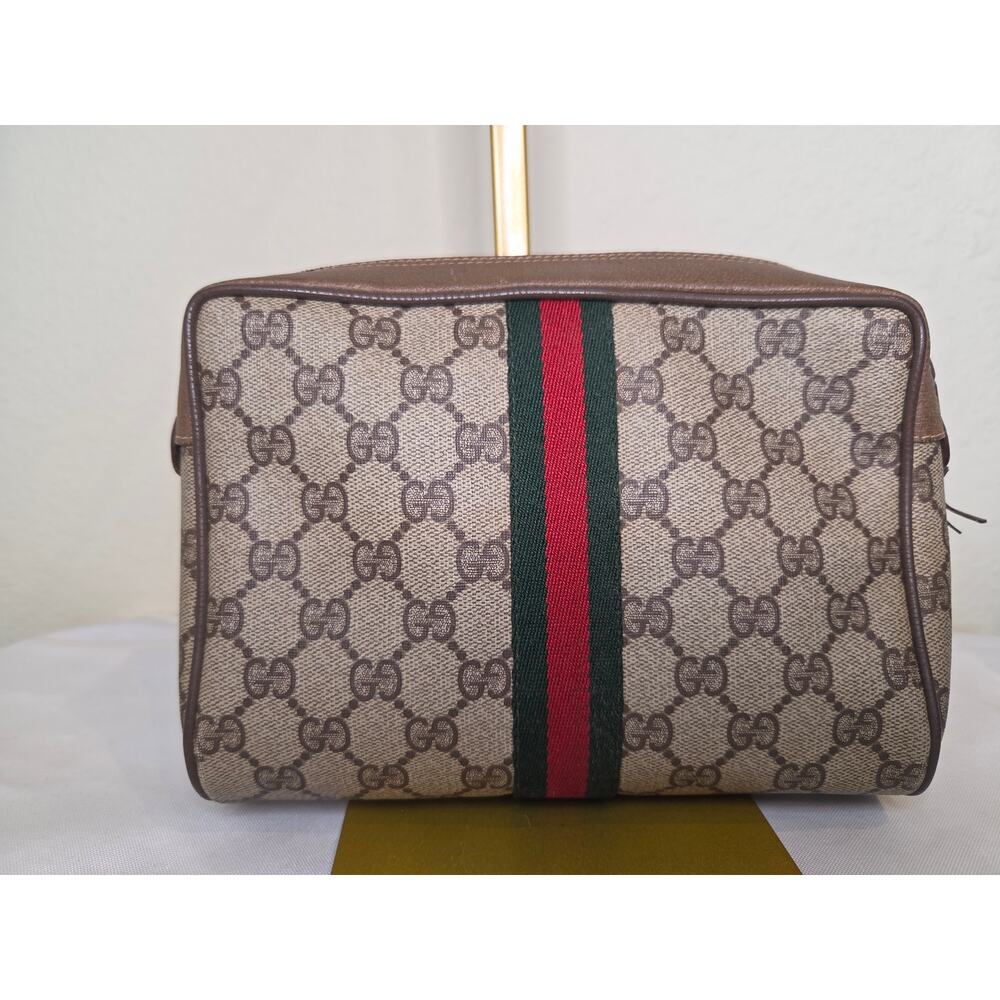 Gucci GG Supreme Web Stripe Clutch Cosmetic Bag Pouch Brown Monogram Web Vintage - Picture 3 of 15